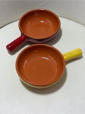 De Silva Italy Terracotta Gratin Dish Set of 2 Red Yellow Handle Pottery